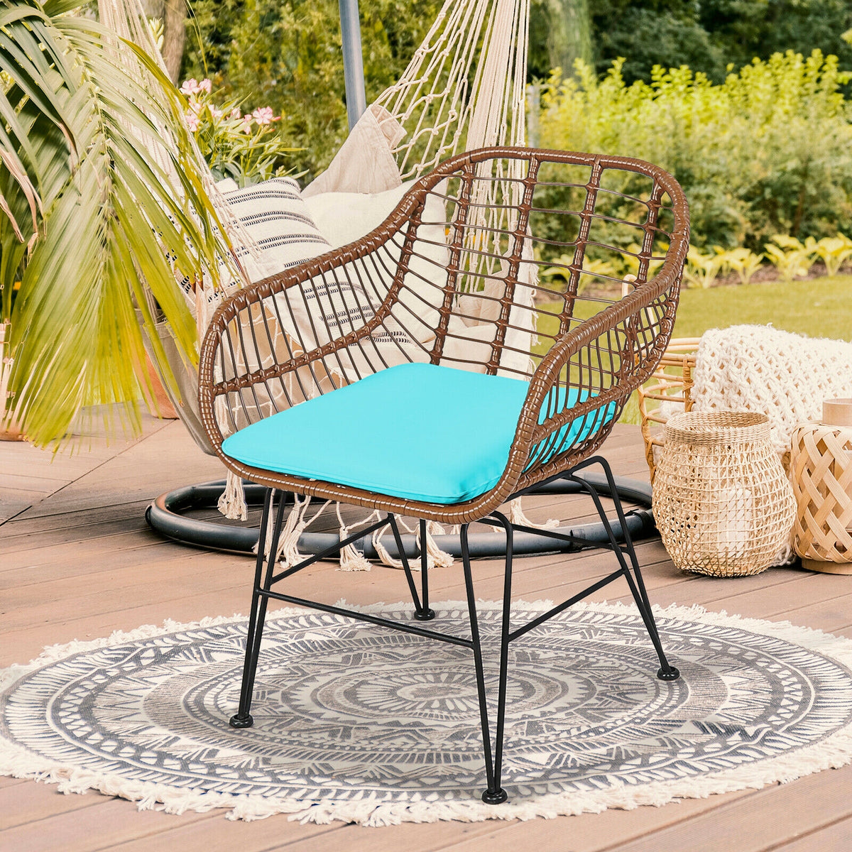 3 Pieces Patio Rattan Bistro Set with Cushion-Turquoise