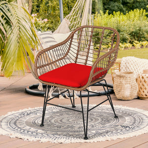 3 Pieces Patio Rattan Bistro Set with Cushion-Red