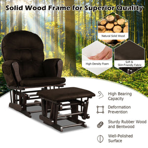 Wood Glider and Ottoman Set with Padded Armrests and Detachable Cushion-Brown
