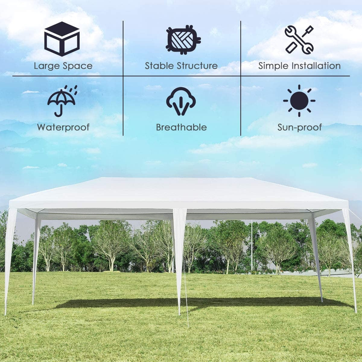 10 x 20 Feet Waterproof Canopy Tent with Tent Peg and Wind Rope by DirectDeals