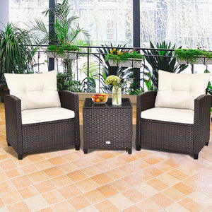 3 Pcs Patio Rattan Furniture Set Cushioned Conversation Set Coffee Table-Beige