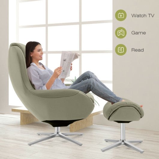 360°  Swivel Leather Lounge Chair with Ottoman and Aluminum Alloy Base-Gray