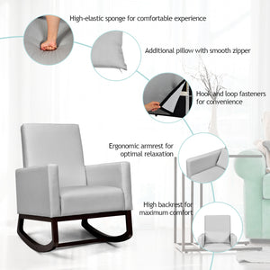 2-in-1 Fabric Upholstered Rocking Chair with Pillow-Beige