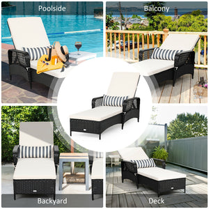 PE Rattan Armrest Chaise Lounge Chair with Adjustable Pillow-Off White