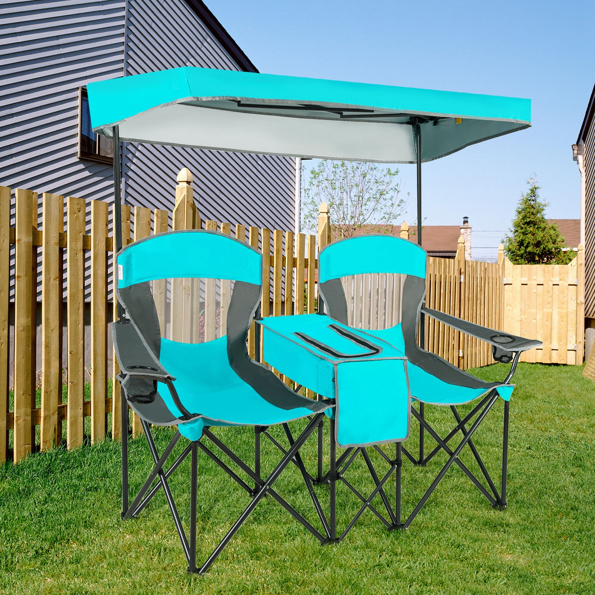 Patented Portable Folding Camping Canopy Chairs with Cup Holder-Blue