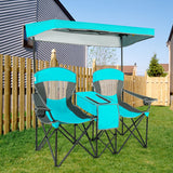 Patented Portable Folding Camping Canopy Chairs with Cup Holder-Blue