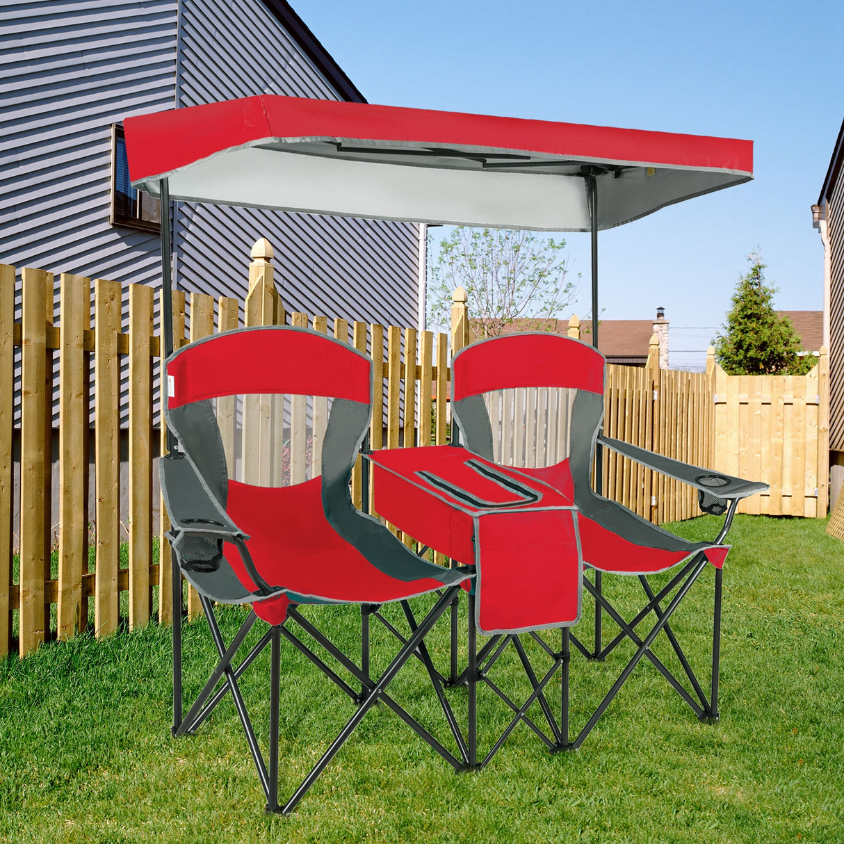 Patented Portable Folding Camping Canopy Chairs with Cup Holder-Blue