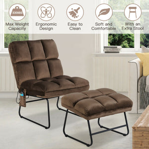 Velvet Massage Recliners with Ottoman Remote Control and Side Pocket-Brown