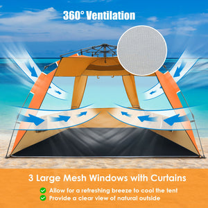 3-4 Person Easy Pop Up Beach Tent UPF 50+ Portable Sun Shelter-Orange
