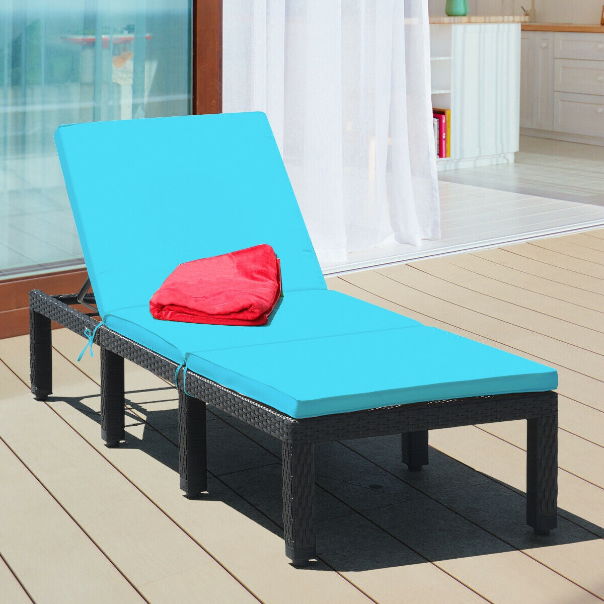 Patio Rattan Lounge Chair Chaise Couch Cushioned Height Adjustable-White