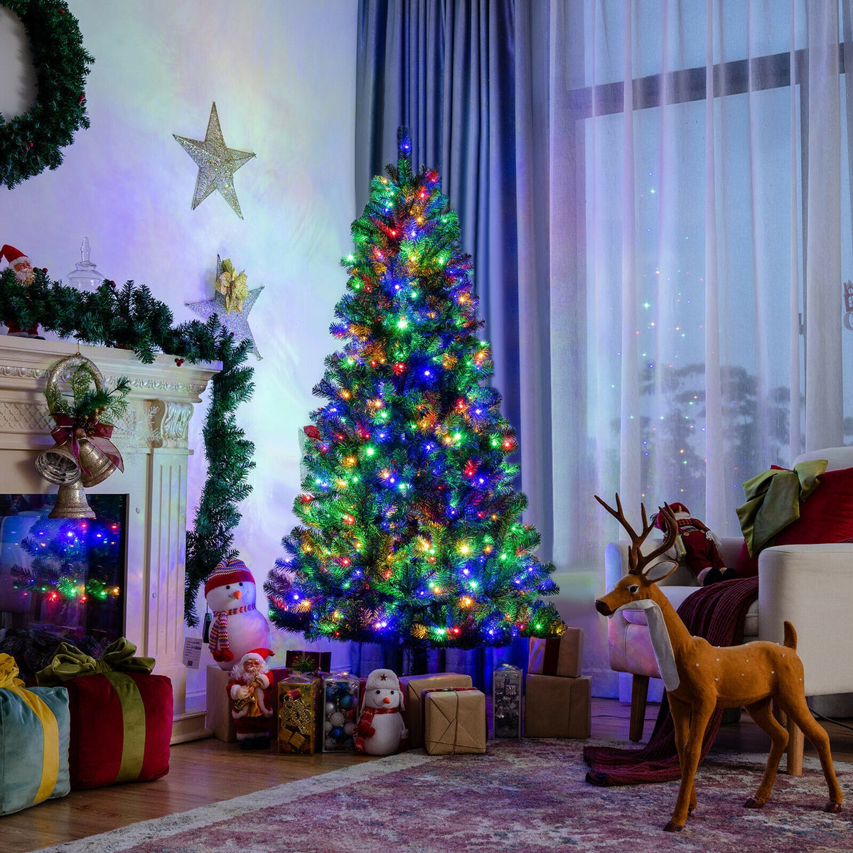 Artificial Hinged Christmas Tree with Remote-controlled Color-changing LED Lights-6'