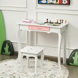 Kids Princess Vanity Table and Stool Set with Tri-folding Mirror and Drawer-Pink