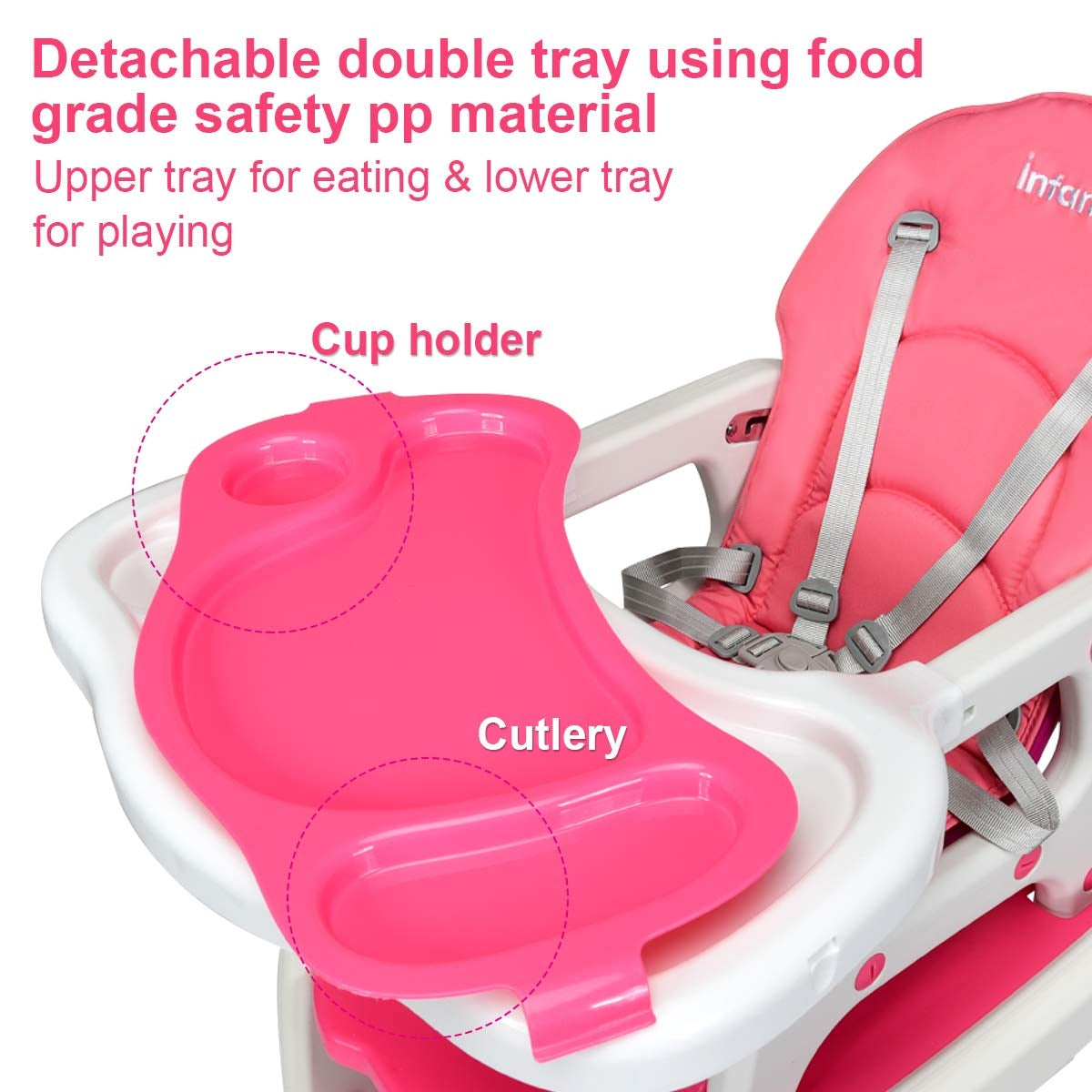 3-in-1 Baby High Chair with Lockable Universal Wheels-Gray