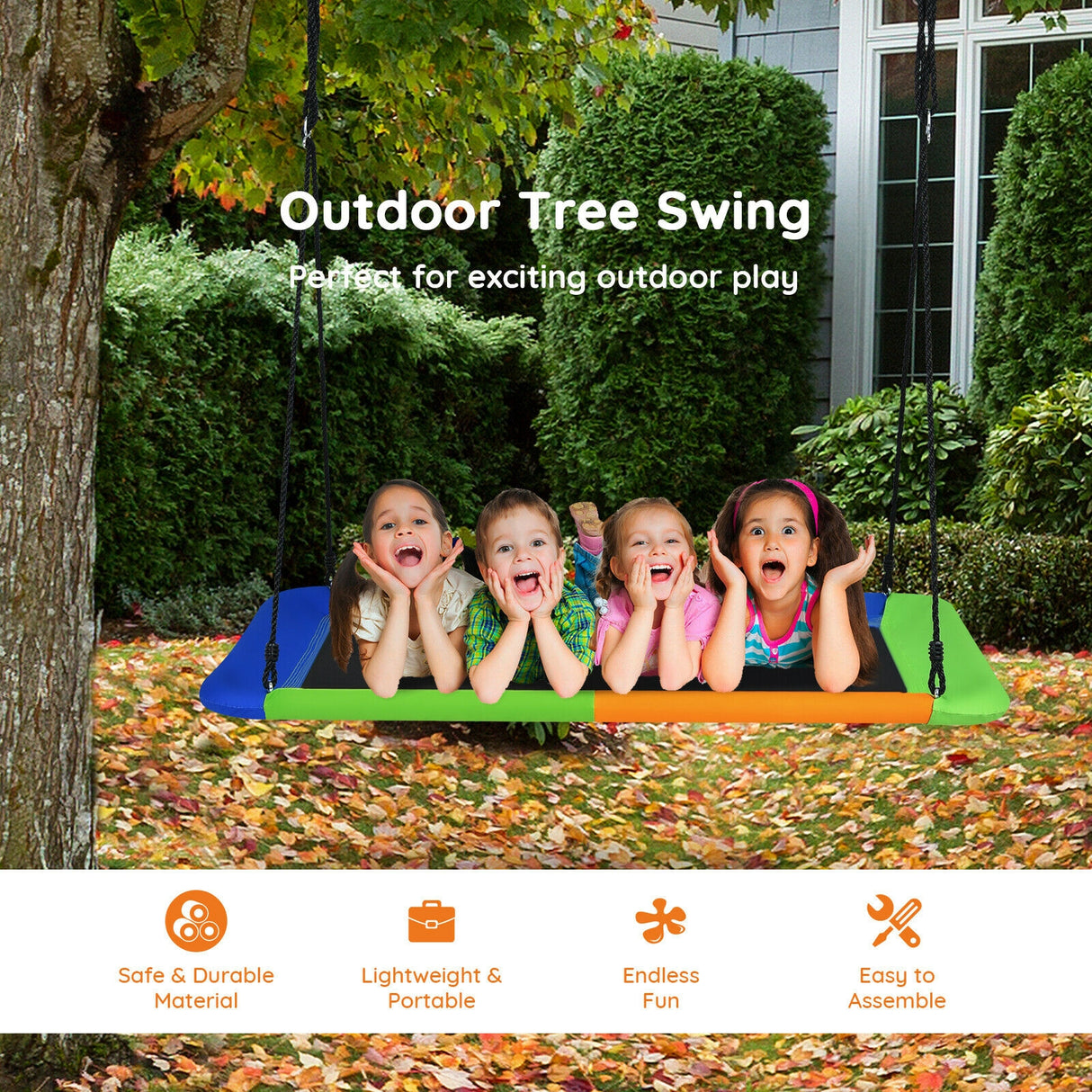 60 Inches Platform Tree Swing Outdoor with  2 Hanging Straps-Multicolor