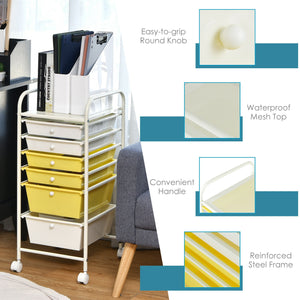 6 Drawers Rolling Storage Cart Organizer-Transparent Multicolor