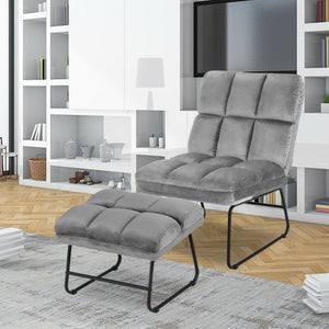 Velvet Massage Recliners with Ottoman Remote Control and Side Pocket-Gray