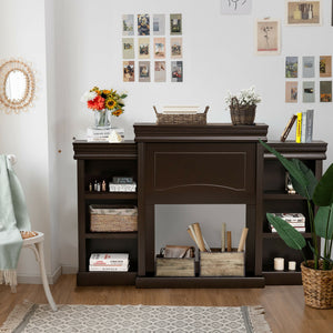 70 Inch Modern Fireplace Media Entertainment Center with Bookcase-Black