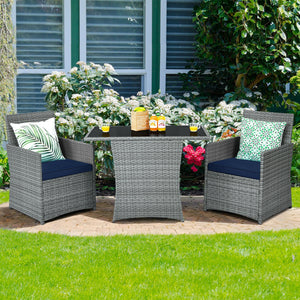 3 Pieces Patio Rattan Furniture Set with Cushioned Armrest Sofa-White