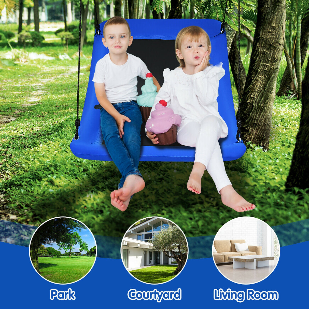700lb Giant 60 Inch Platform Tree Swing for Kids and Adults-Multicolor