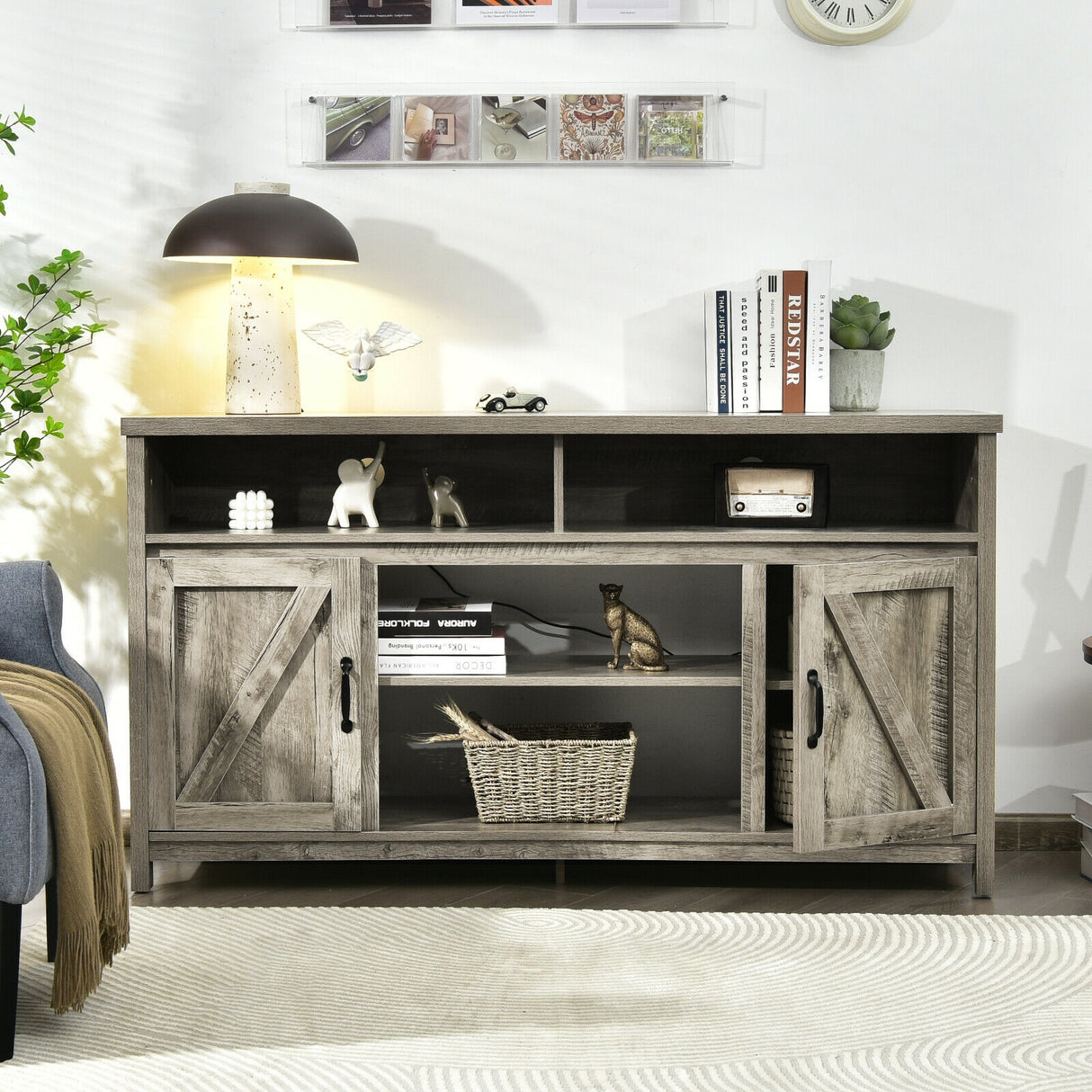 59 Inch TV Stand Media Center Console Cabinet with Barn Door for TV's 65 Inch-Black