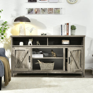 59 Inch TV Stand Media Center Console Cabinet with Barn Door for TV's 65 Inch-Natural