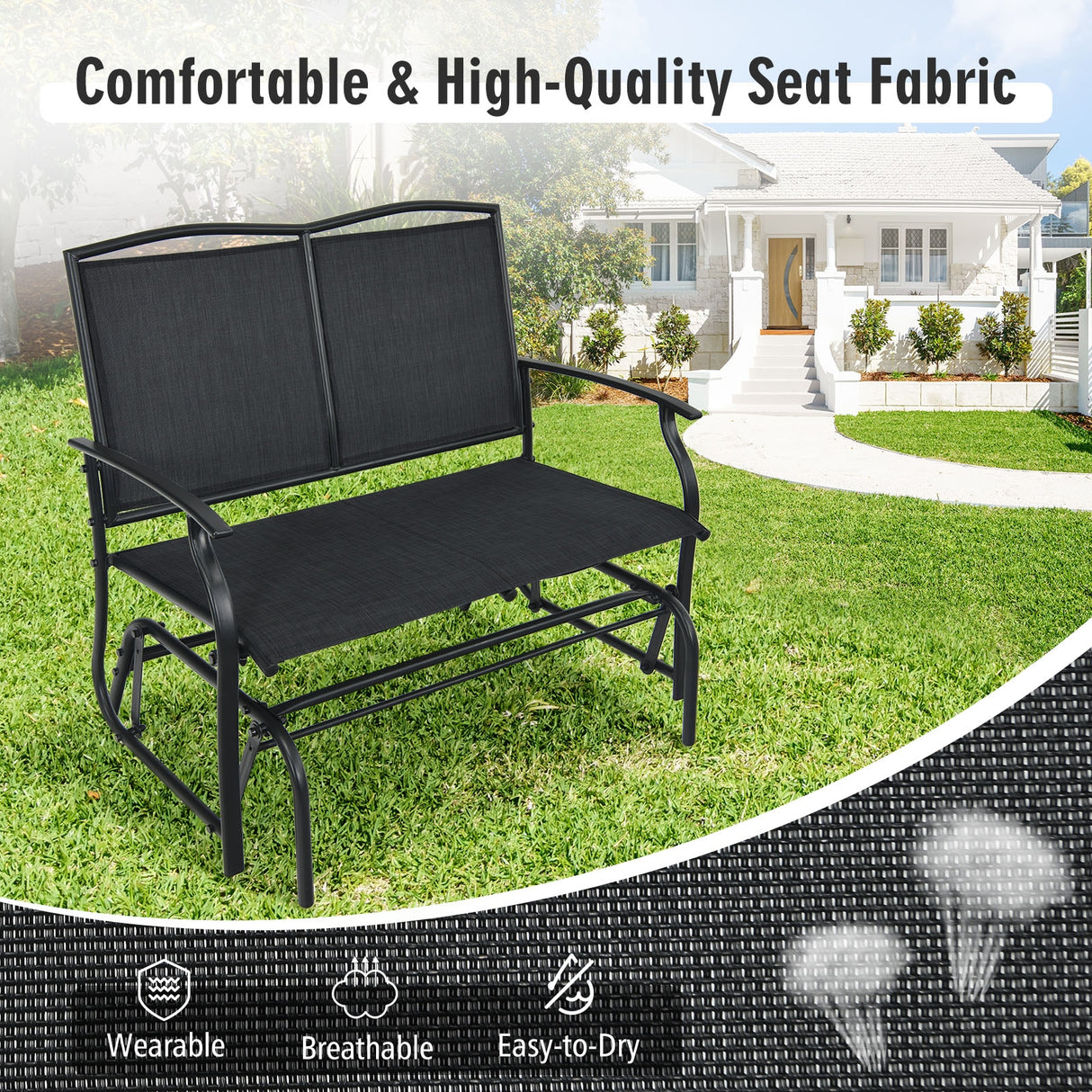 Iron Patio Rocking Chair for Outdoor Backyard and Lawn-Gray