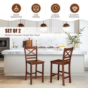 Set of 2 Bar Stools 25 Inch Counter Height Chairs with Rubber Wood Legs