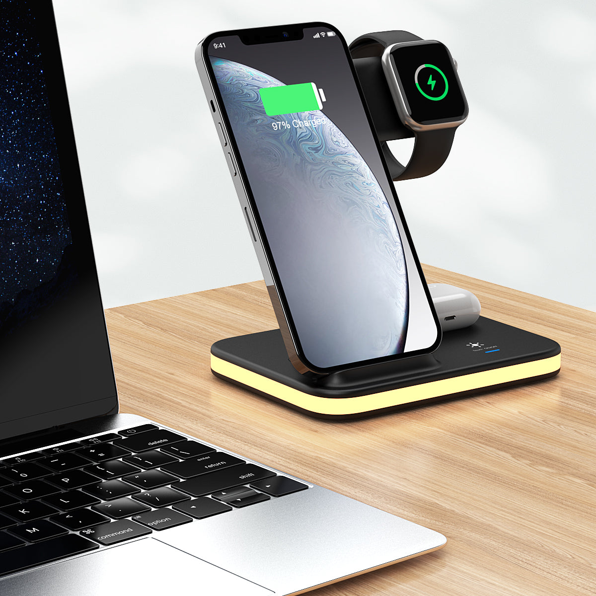 4-in-1 Wireless Charging Stand with Night Light by Infinite Basics