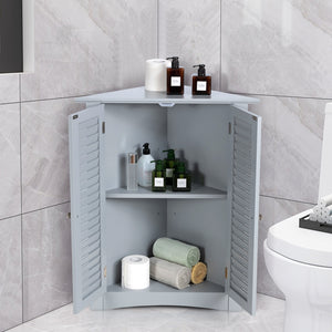 Adjustable Corner Storage Cabinet with Shutter Doors-White