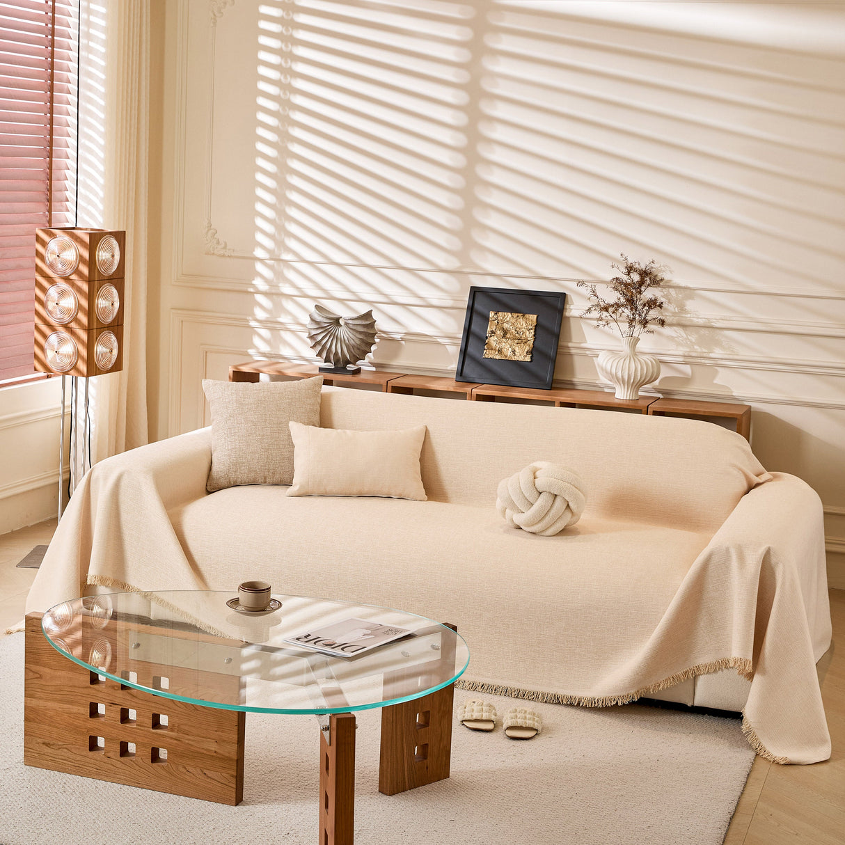 Natural Textured Linen Couch Cover, Breathable & Hypoallergenic Furniture Protector