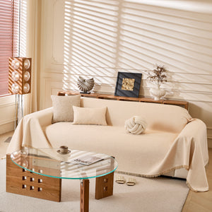 Natural Textured Linen Couch Cover, Breathable & Hypoallergenic Furniture Protector