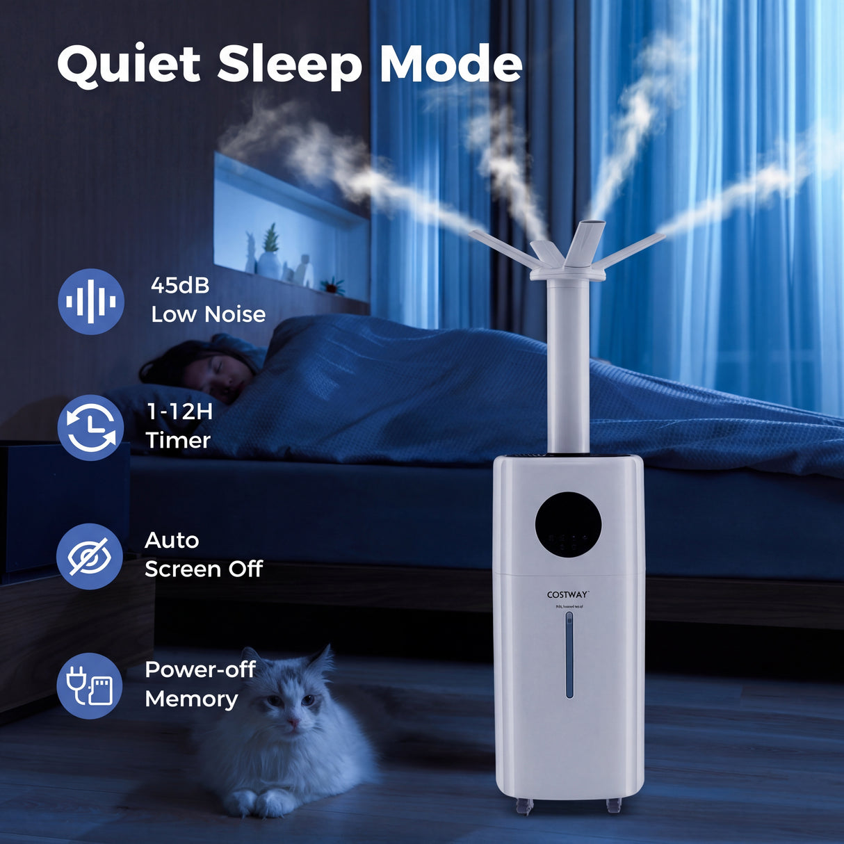 5.5Gal Humidifier with 360 ° Nozzles and Wheels for Large Room-White