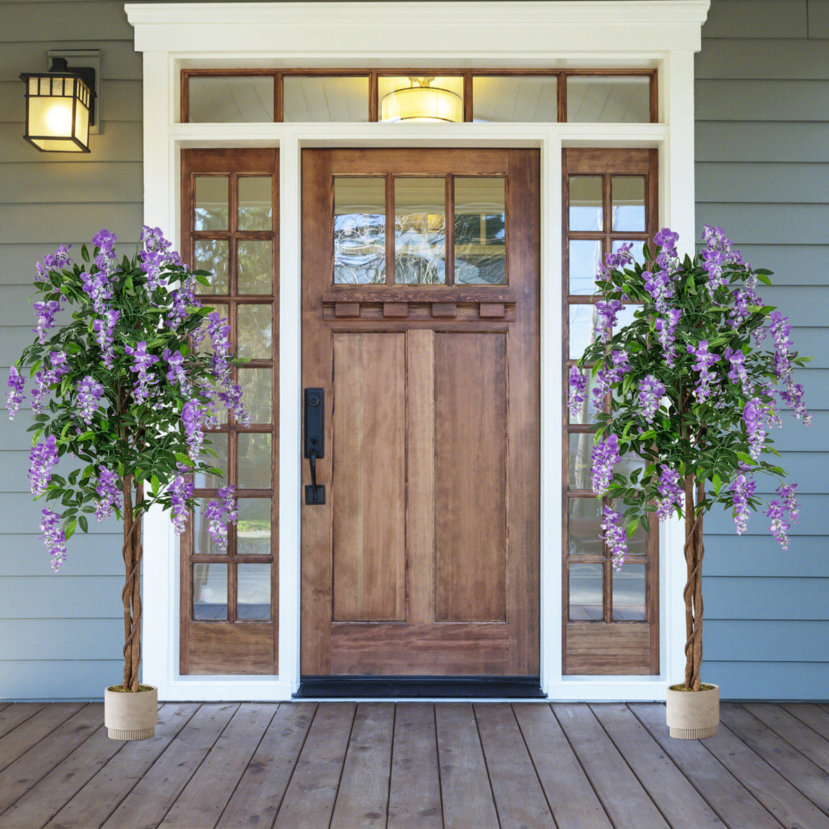 5.5 FT Faux Wisteria Plant in Nursery Pot with Blooming Flowers Set of 2-Purple