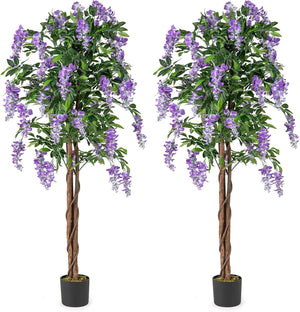 5.5 FT Faux Wisteria Plant in Nursery Pot with Blooming Flowers Set of 2-Purple
