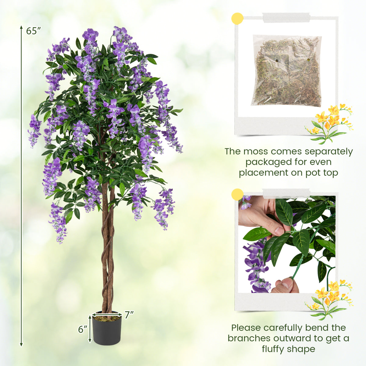 5.5 FT Faux Wisteria Plant in Nursery Pot with Blooming Flowers Set of 2-Purple