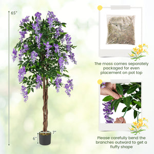 5.5 FT Faux Wisteria Plant in Nursery Pot with Blooming Flowers Set of 2-Purple