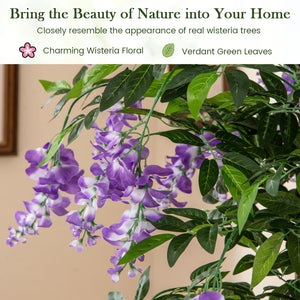 5.5 FT Faux Wisteria Plant in Nursery Pot with Blooming Flowers Set of 2-Purple
