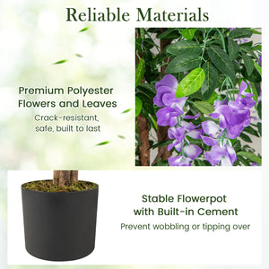 5.5 FT Faux Wisteria Plant in Nursery Pot with Blooming Flowers Set of 2-Purple