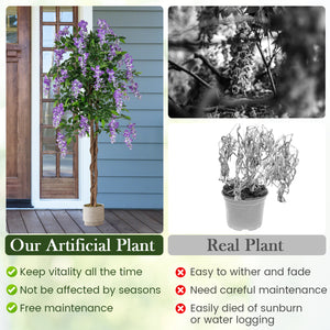 5.5 FT Faux Wisteria Plant in Nursery Pot with Blooming Flowers Set of 2-Purple