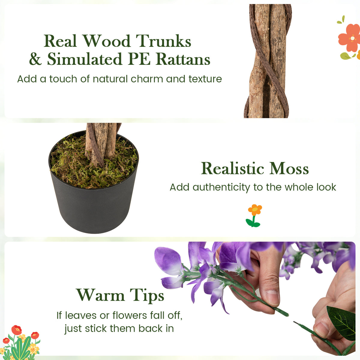5.5 FT Faux Wisteria Plant in Nursery Pot with Blooming Flowers Set of 2-Purple