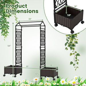 5.5 FT Self-Watering Planter Boxes with Lattice Trellis and Roof-Brown