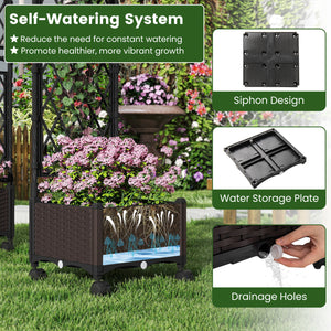 5.5 FT Self-Watering Planter Boxes with Lattice Trellis and Roof-Brown