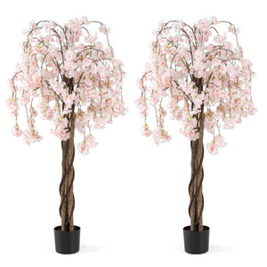 5.5 FT Tall Artificial Cherry Blossom Tree with Pink/White Flowers 2 Pack-White