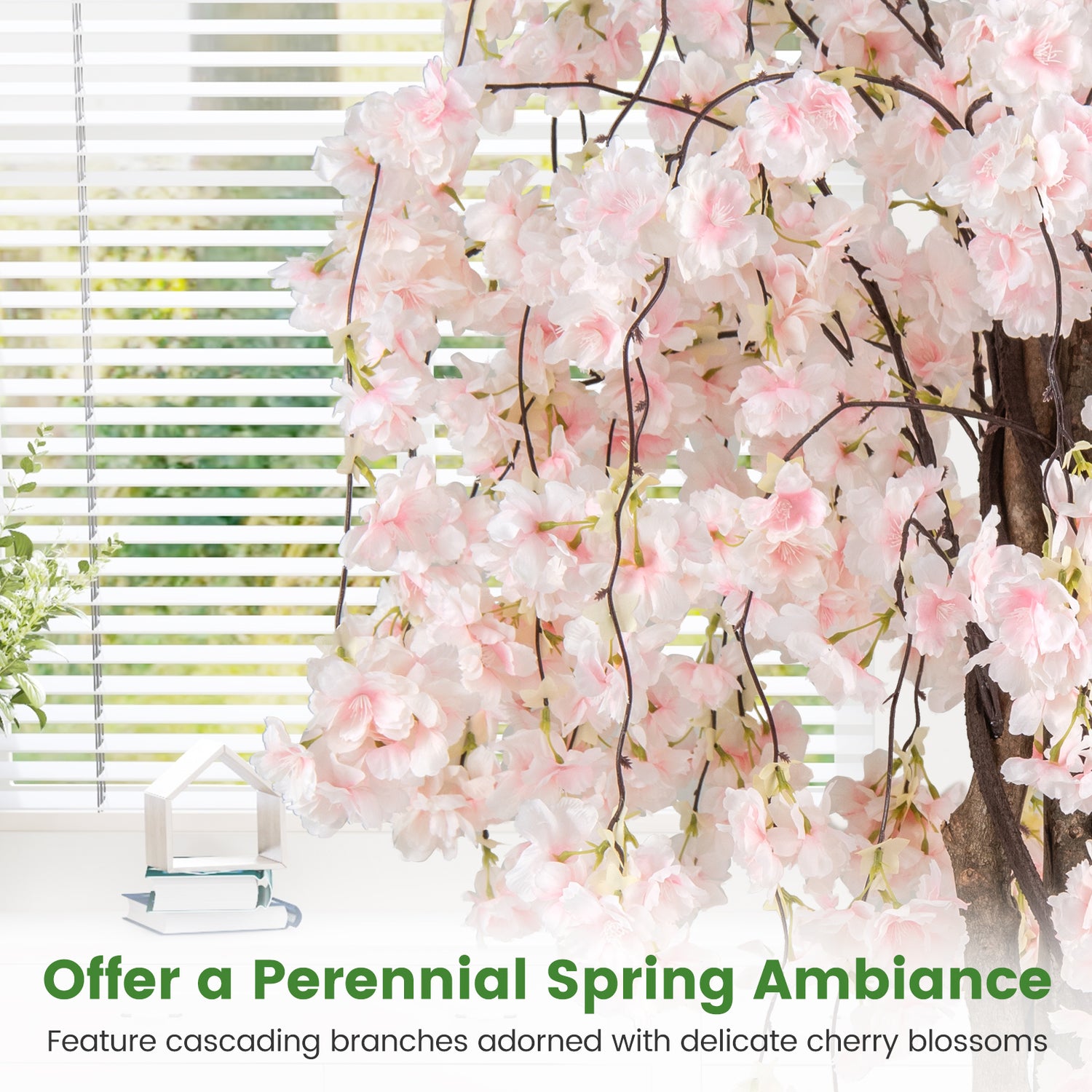 5.5 FT Tall Artificial Cherry Blossom Tree with Pink/White Flowers 2 Pack-White