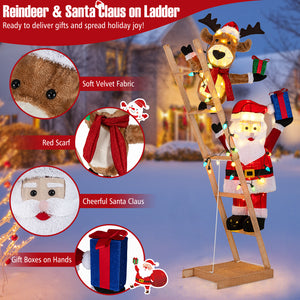 5.5 Feet Christmas Lighted Reindeer and Santa Claus on Ladder with 100 LED Lights