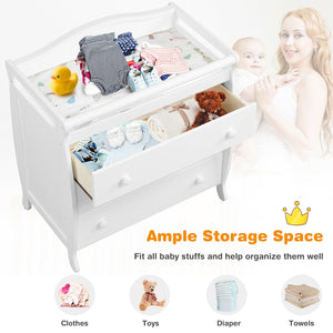 Baby Changing Table Infant Diaper with 3 Drawers and Safety Belt-Brown