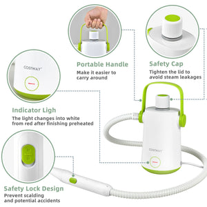1000W Multifunction Portable Hand-held Steam Cleaner with 10 Accessories-Green