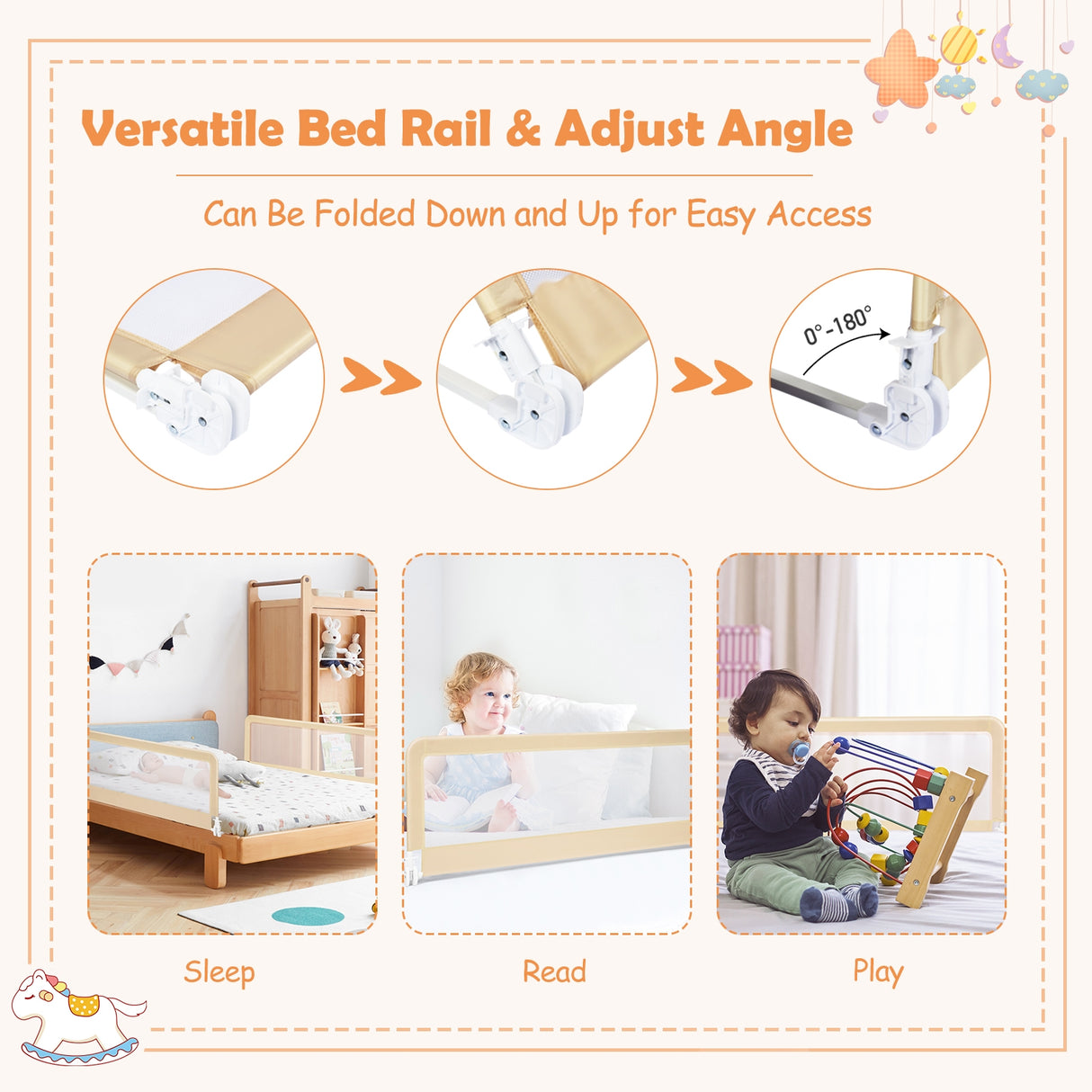 59 Inch Folding Breathable Baby Bed Rail Guard with Safety Strap-Blue