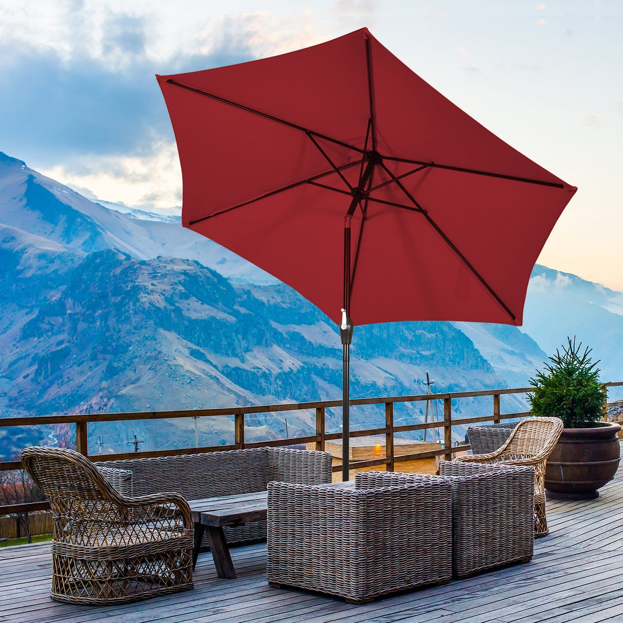 10 Feet Outdoor Patio Umbrella with Tilt Adjustment and Crank-Dark Red