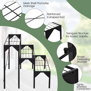 Outdoor 3 Tier Metal Plant Stand with Heavy Duty Rack for Multiple Use